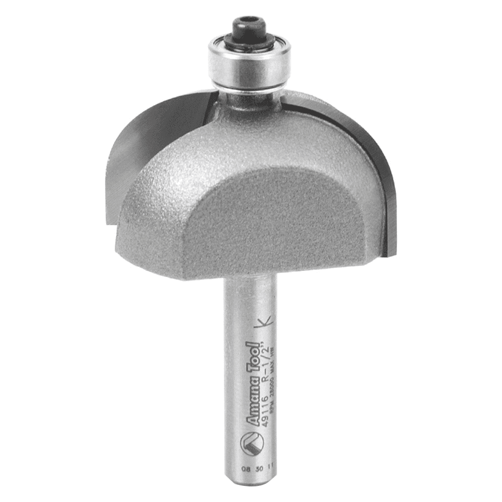 1-3/8" x 1/2" Radius Cove Bit with Ball Bearing, 2-Flute, 1/4" Shank