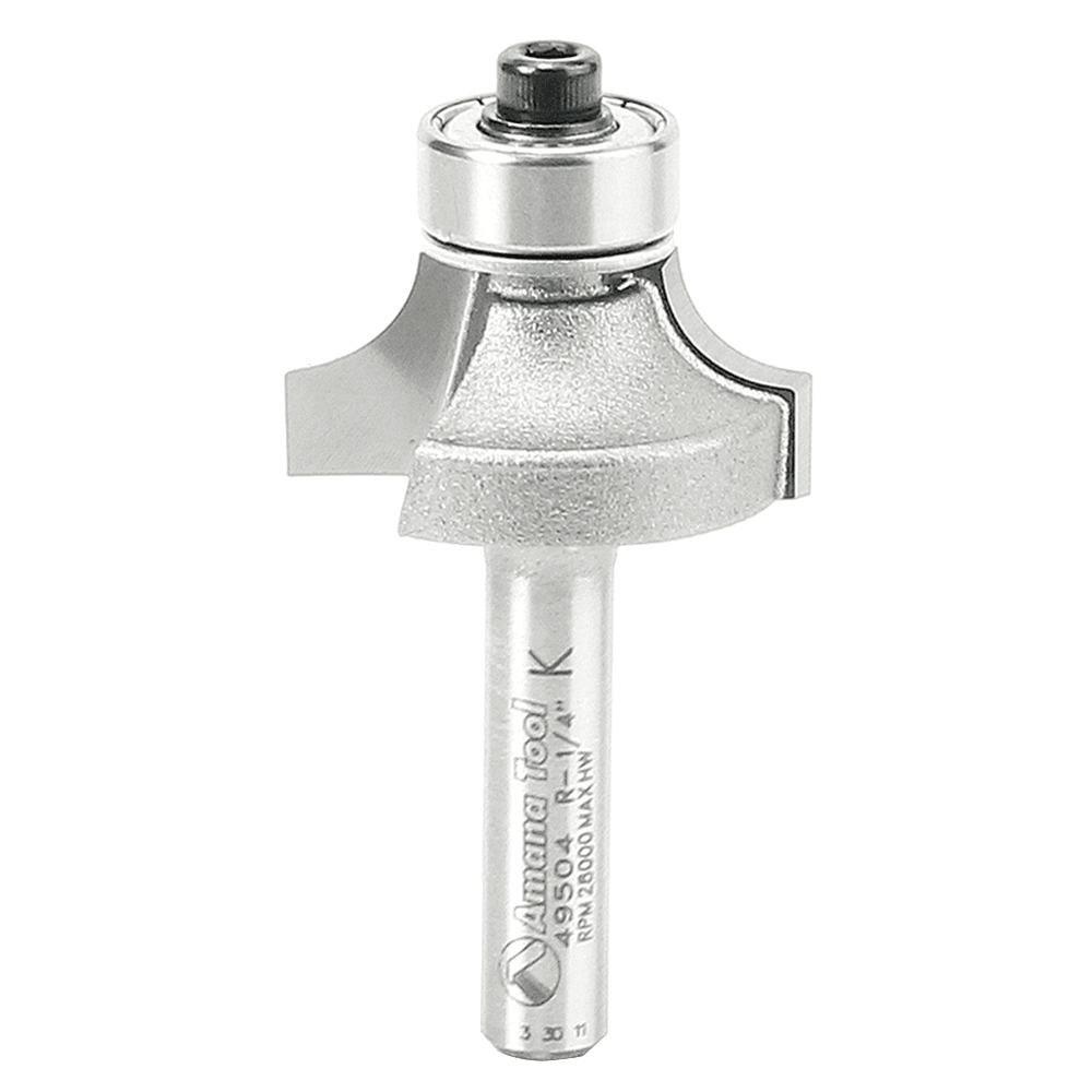 2" x 1/4" Radius Corner Rounding Bit with Ball Bearing Guide, 2-Flute, 1/4" Shank