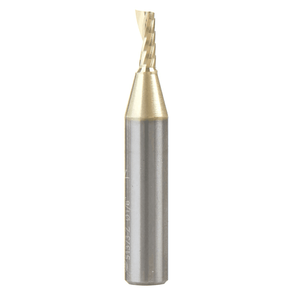 1/8" x 1-1/2" ZrN Coated Up-Cut 'O' Aluminum Cutting CNC Spiral Router Bit, 1-Flute, 1/4" Shank