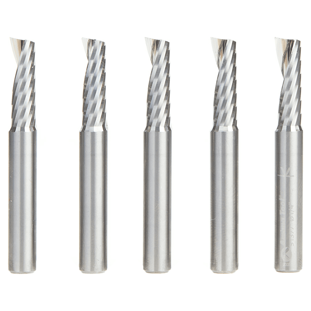 51377-5 1/4" x 2" Up-Cut 'O' Aluminum Cutting CNC Spiral Router Bit, 1-Flute, 1/4" shank (5/Pack)