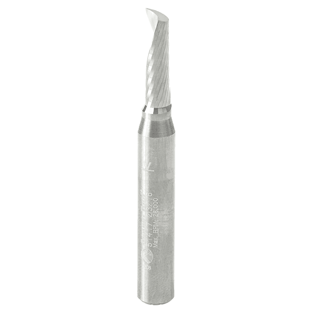 3/16" x 2" Up-Cut 'O' Plastic Cutting CNC Spiral Router Bit, 1-Flute, 1/4" Shank