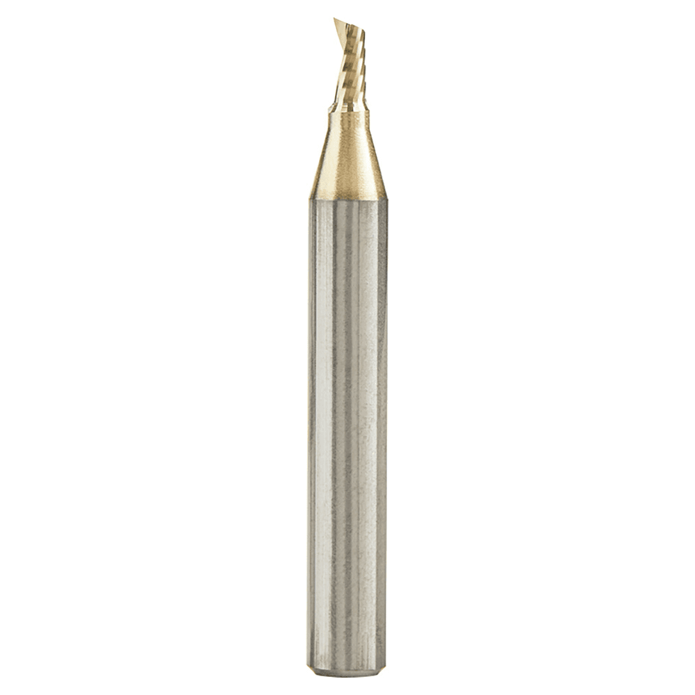 1/8" x 2" ZrN Coated Up-Cut 'O' Aluminum Cutting CNC Spiral Router Bit, 1-Flute, 1/4" Shank