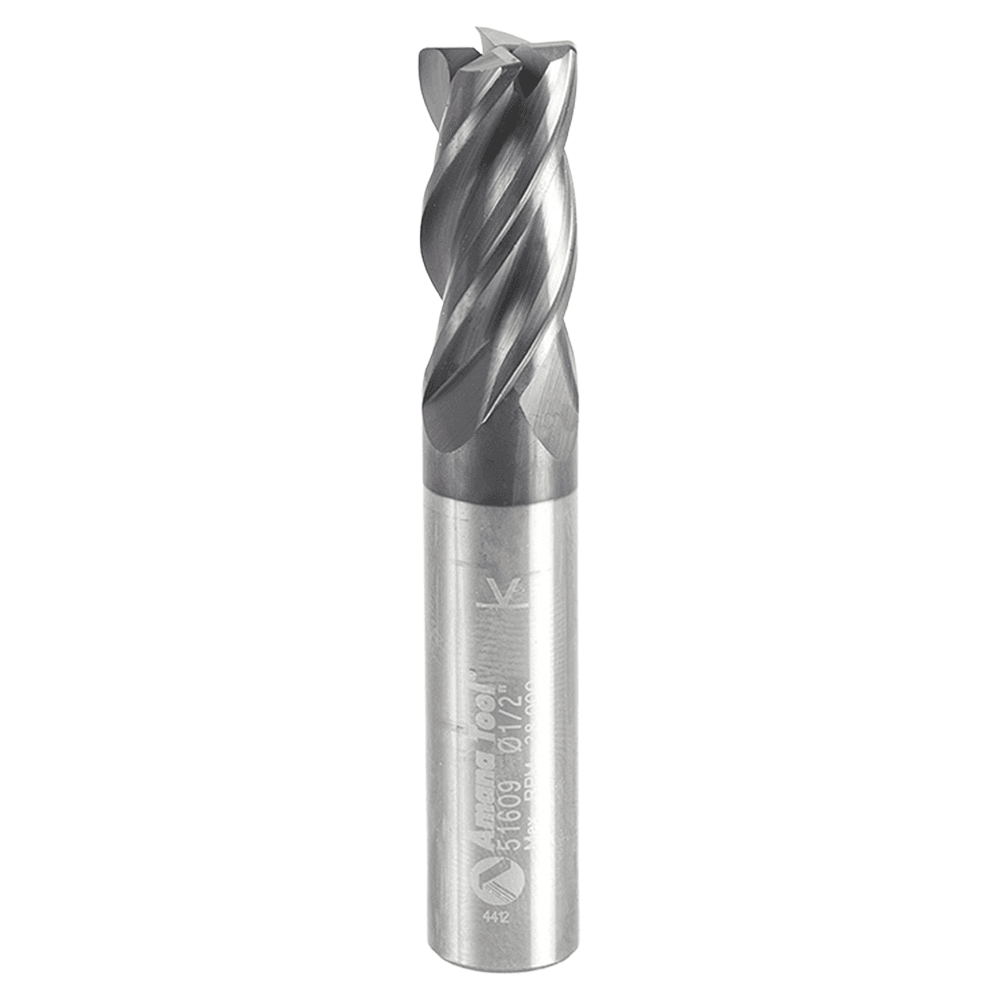 1/2" Dia x 1" CNC Variable Helix Spiral Router Bit, Corner Radius Bottom, 1/2" Shank x 0.030 Radius Solid Carbide AlTiN Coated Up-Cut End Mill