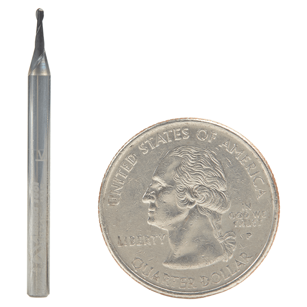0.045" AlTiN Coated CNC Steel Ball End Mini Mill Bit, 2-Flute