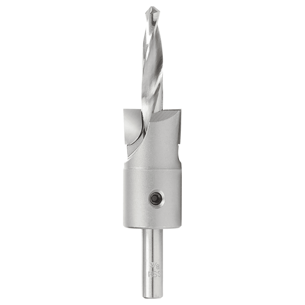 1" Dia x 3/8" Drill Dia Carbide Tipped Shankless Counterbore with Slow Spiral Drill, #24 Screw, 3/8" Drill Shank
