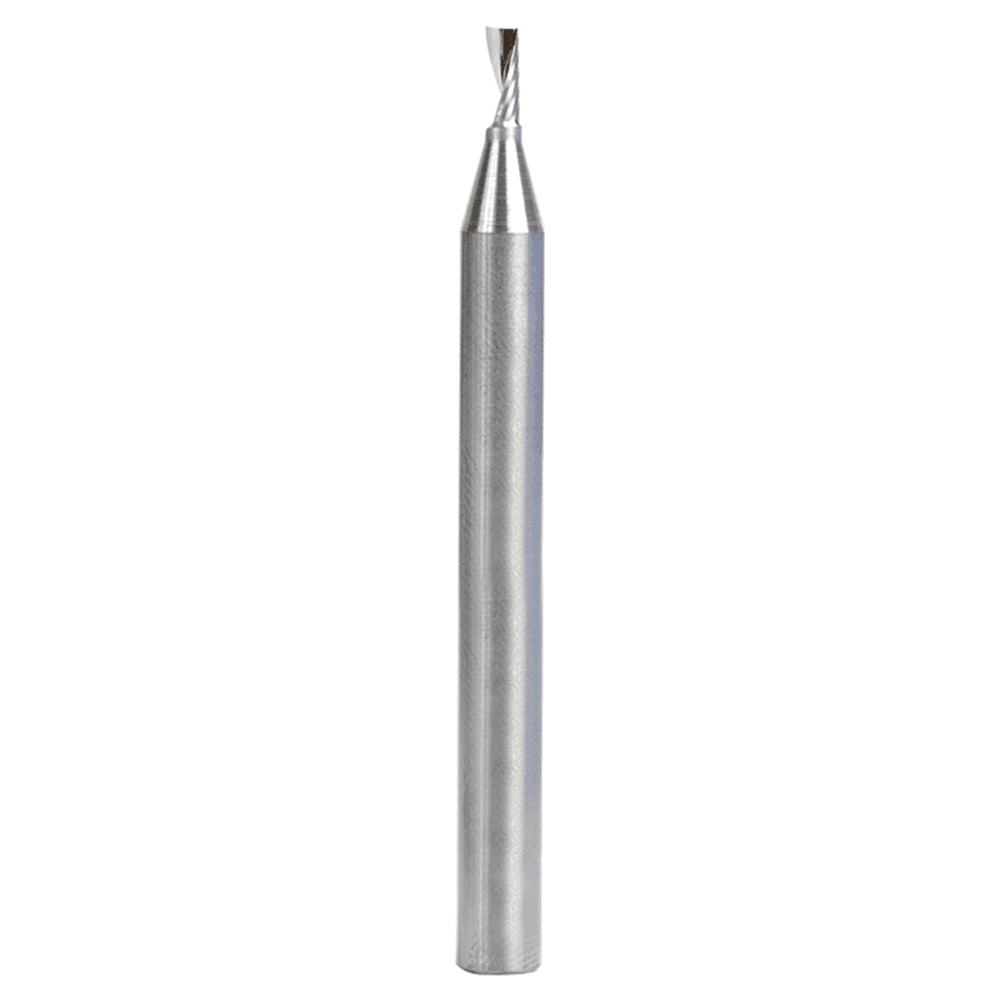 2.5mm Dia x 6mm Metric Solid Carbide CNC Spiral 'O' Single Flute, Aluminum Cutting, 6mm Shank, 64mm Long Up-Cut Router Bit