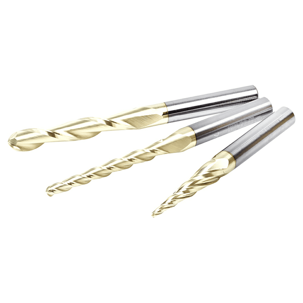 3-Piece CNC 2D/3D Carving Ball Nose ZrN Coated Up-Cut Spiral Router Bit Set, 1/4" Shank