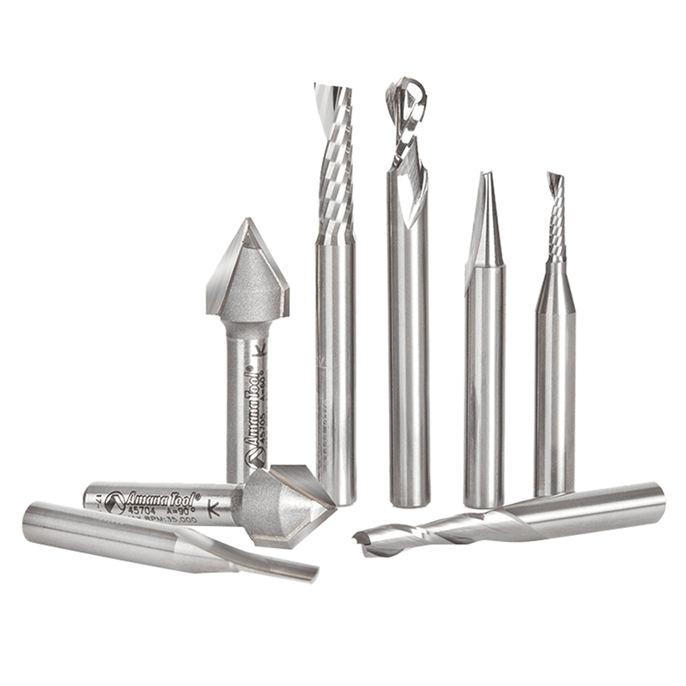 8 Piece CNC General Purpose Router Bit Collection, 1/4" Shank