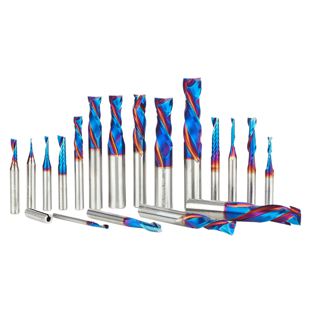 18-Piece Spektra Plastic Cutting 'O' Flute Compression/Spiral Plunge Router Bit Collection