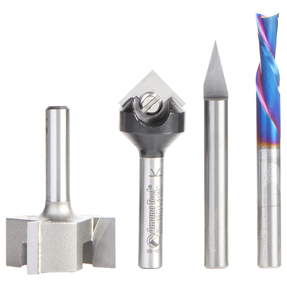 AMS-281 General Purpose CNC Router Bit, Set, 1/4" Shank(4/Piece)
