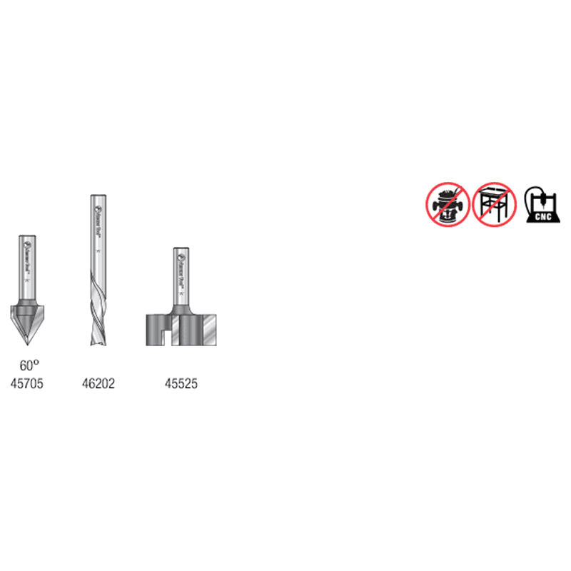 AMS-285 General Purpose CNC Router Bit, Set, 1/4" Shank(3/Piece)