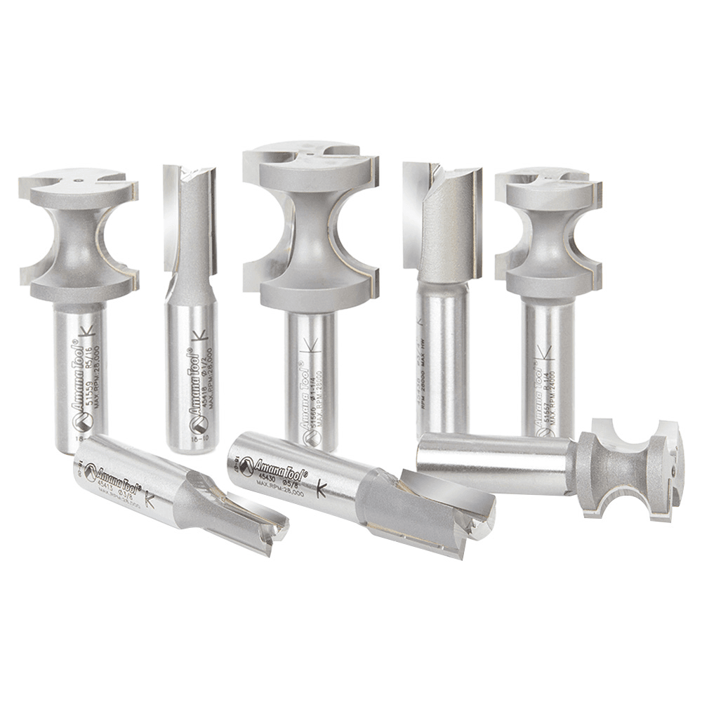 8-Piece Straight/Bullnose Router Bit Set, 1/2" Shank