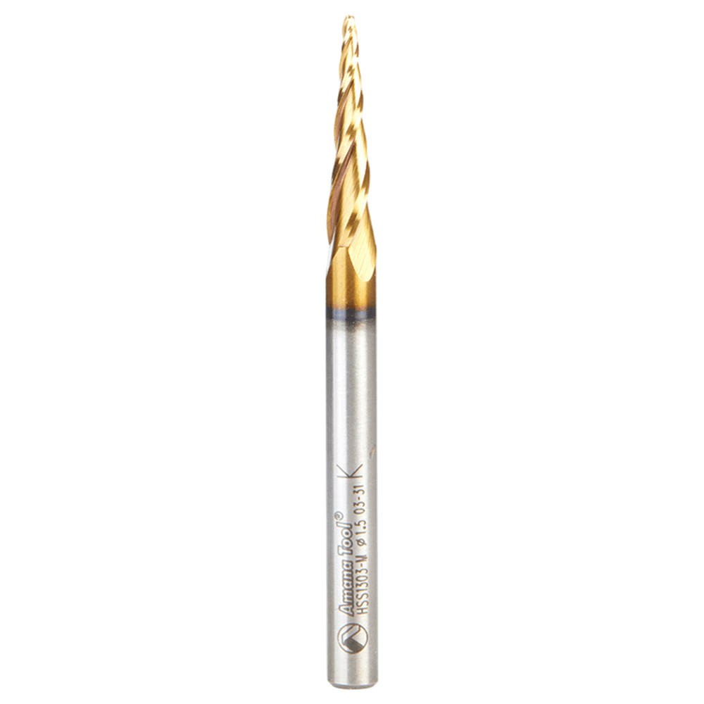 1/16" x 1-1/32" CNC 2D/3D Carving 5.1° Tapered Angle Ball Tip Up-Cut Spiral Router Bit, 3 Flute, 6mm Shank