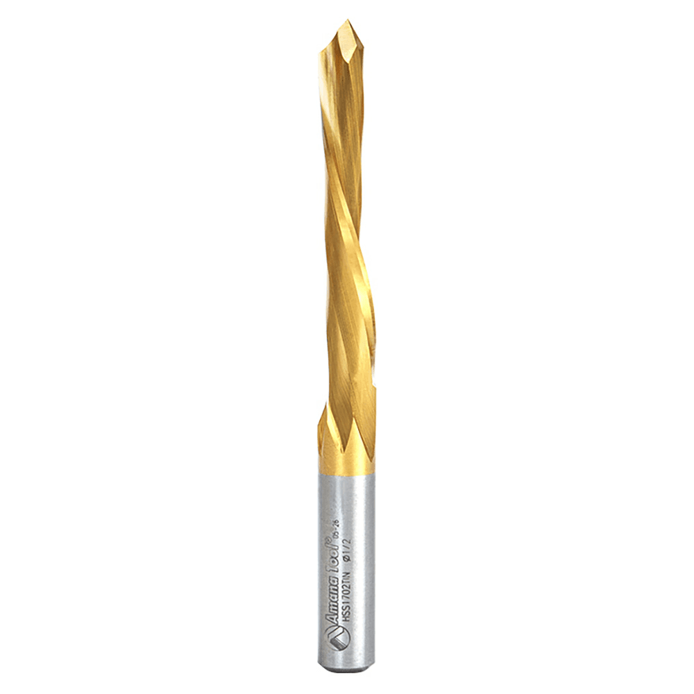 1/2" x 5-1/2" TiN Coated Down-Cut Steel Door Bit for RUVO Door Machine, 1-Flute, 1/2" Shank
