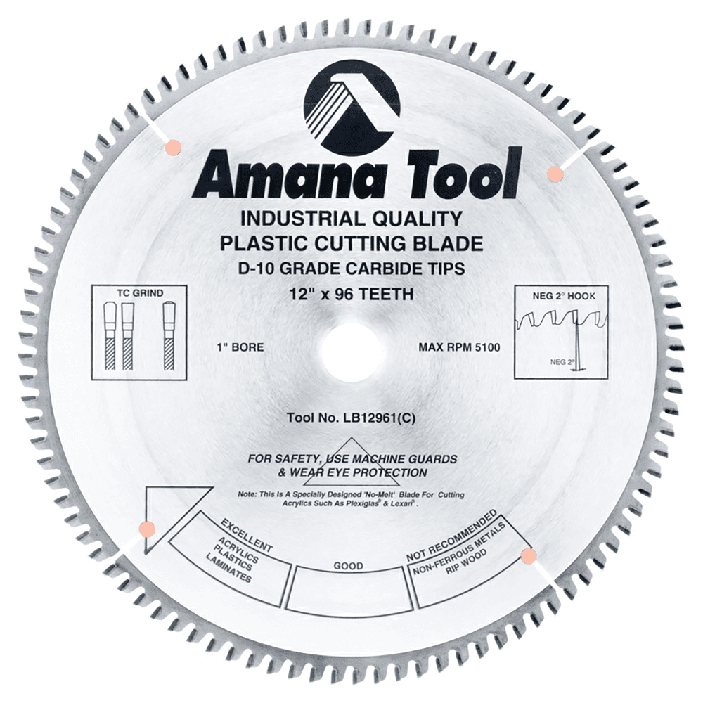 12" x 96 Teeth Non-Melt Plastic Saw Blade