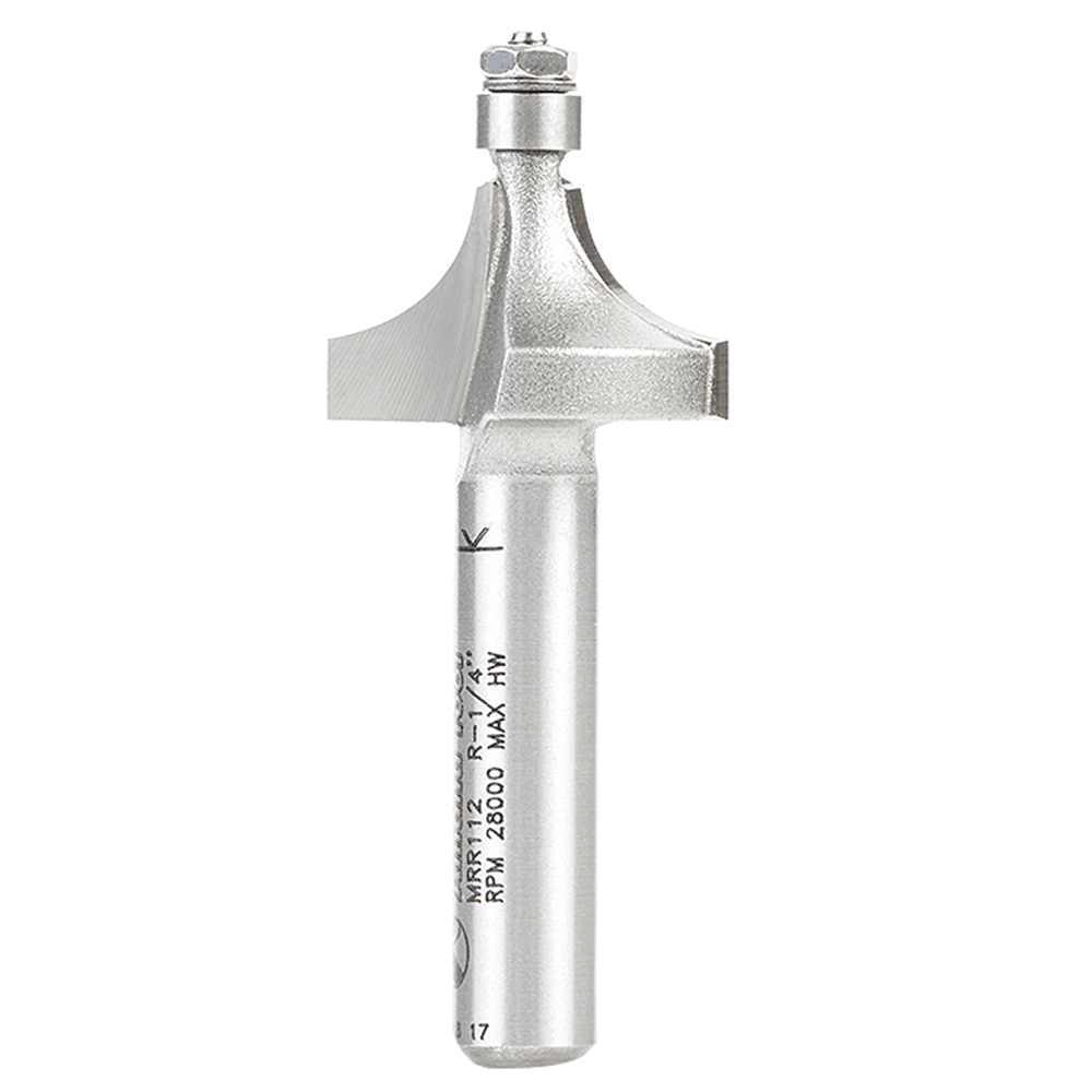 11/16" x 1/4" Radius Miniature Corner Rounding Router Bit with Mini 3/16" Lower Ball Bearing, 2-Flute, 1/4" Shank
