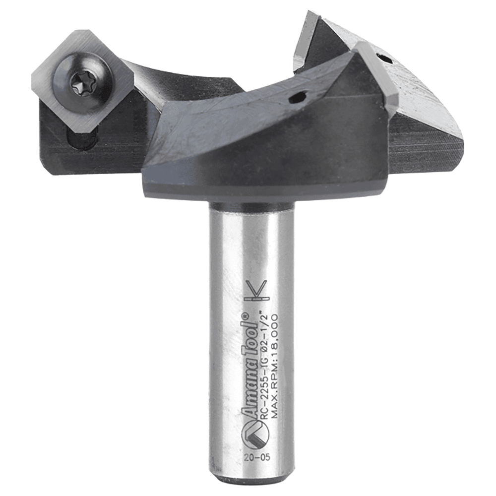 RC-2255-TG 2-1/2" x 53/64" Insert Carbide 3 Wing/Flute, Heavy Duty Spoilboard Plunging, Surfacing, Planing, Flycutter/Slab Leveler Router Bit, 1/2" Shank