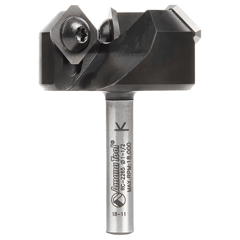 RC-2265 1-1/2" x 3/4" CNC Insert Carbide 3 Wing/Flute, Heavy Duty Spoilboard Plunging, Surfacing, Planing, Flycutter/Slab Leveler Router Bit, 1/4" Shank