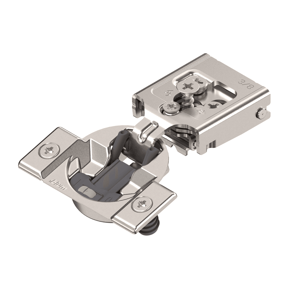 Compact 30C2 105° Opening Wrap-Around Face Frame Hinge, 45mm Boring Pattern, Soft-Closing, 3/8" Overlay, Dowelled