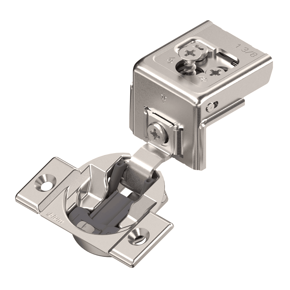 Compact 31C3 110° Opening Wrap-Around Face Frame Hinge, 45mm Boring Pattern, Soft-Closing, 1-3/8" Overlay, Screw-On