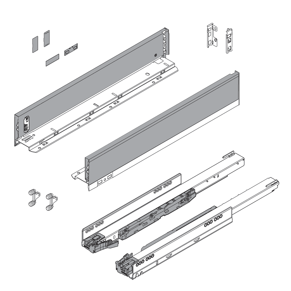 24" Legrabox Drawer System M Height, 3-9/16", 170lb Capacity Full-Extension with BLUMOTION, Orion Gray