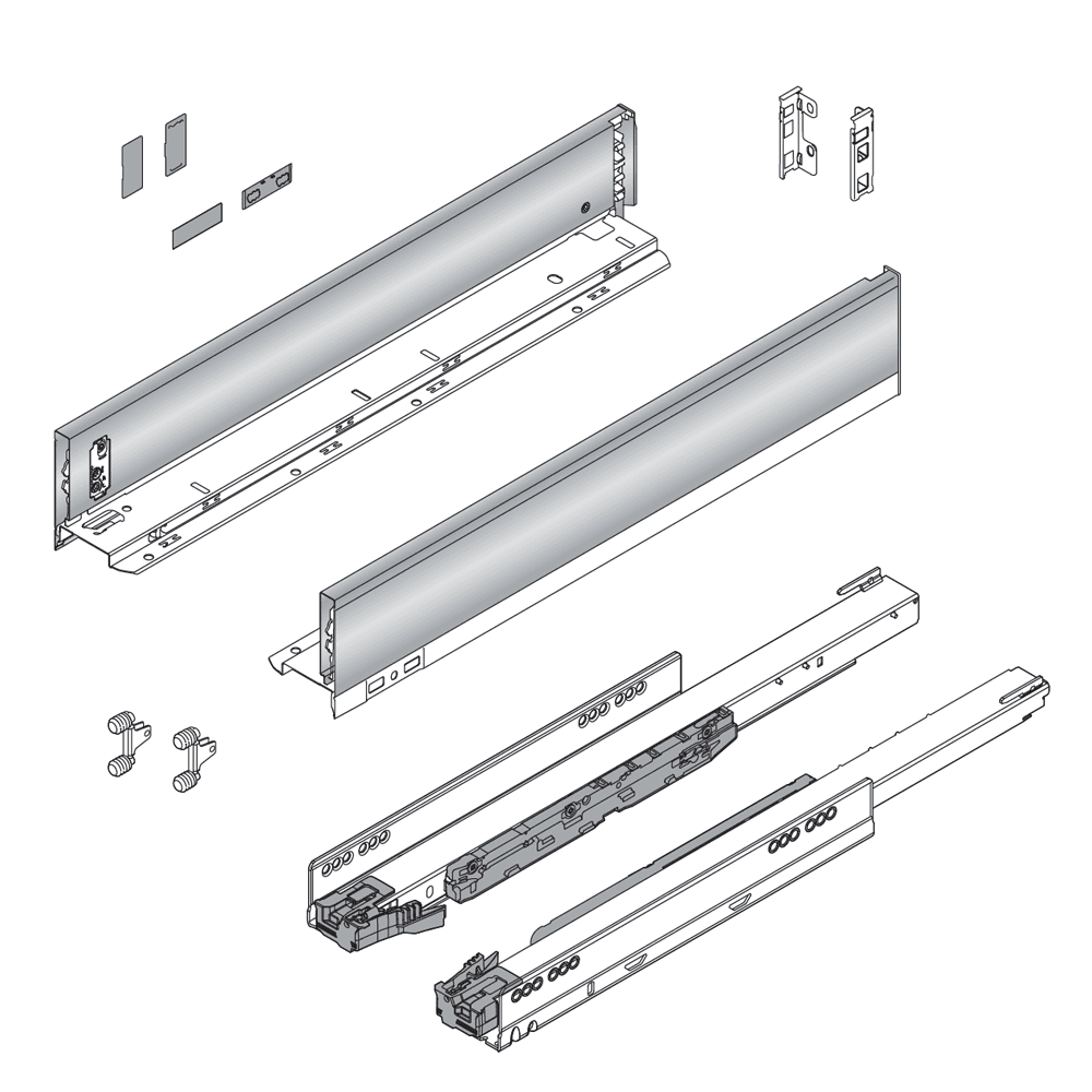 18" Legrabox Drawer System M Height, 3-9/16", 170lb Capacity Full-Extension with BLUMOTION, Stainless Steel