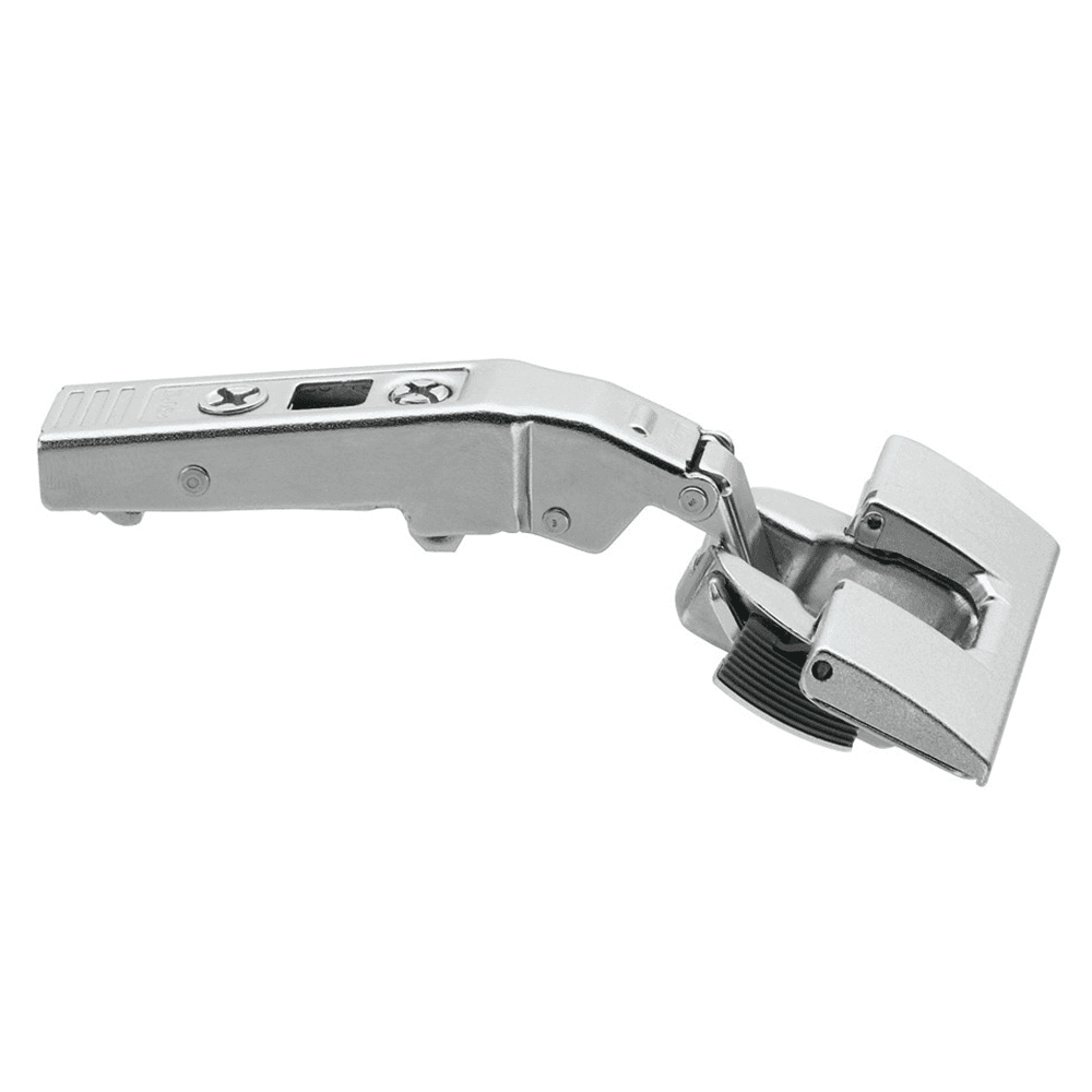 Clip Top +30° Angled 110° Opening Hinge, 45mm Boring Pattern, Self-Closing, Overlay, Nickel-Plated, Inserta