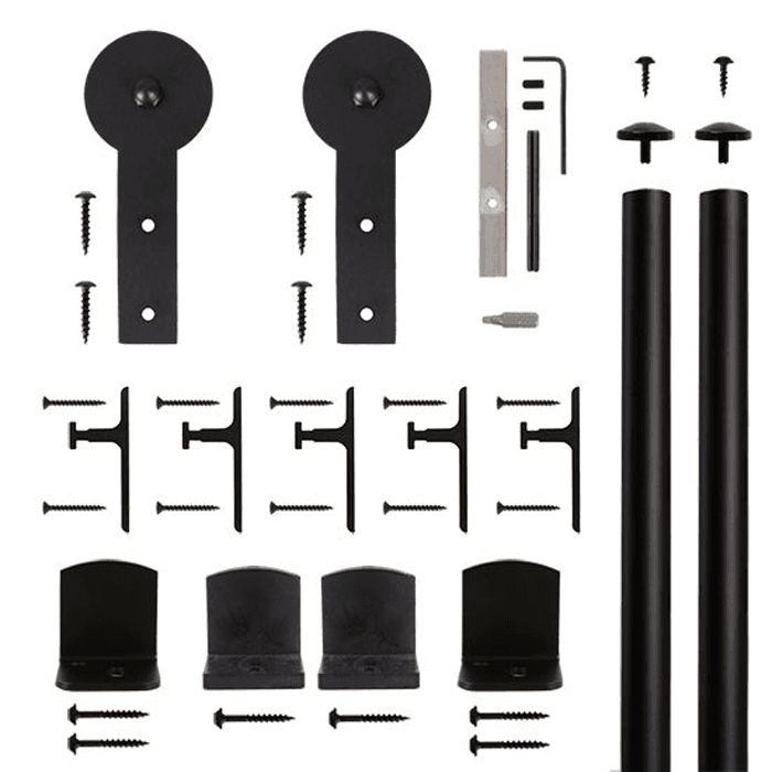Round Strap Front Mount Hardware Kit for Rolling Barn Doors, Black
