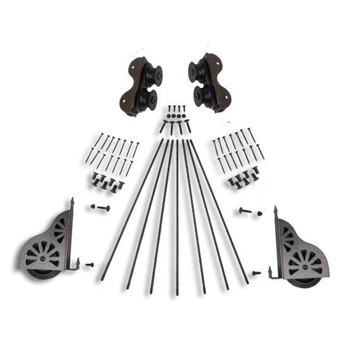 20" Wide Hardware Kit with Brake for Rolling Library Ladders, Hammered Antique Brass