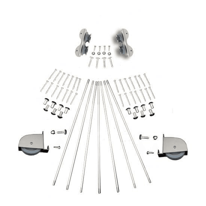 20" Wide Hardware Kit with Contemporary Wheels for Rolling Library Ladders, Satin Nickel