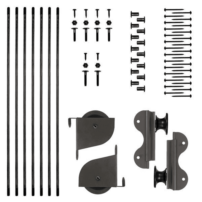 20" Wide Hardware Kit with Contemporary Wheels for Rolling Library Ladders, Hook Style, Oil Rubbed Bronze