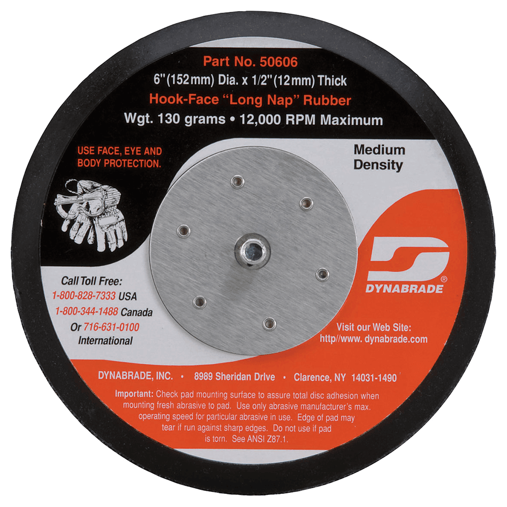 6" Hook and Loop Long Nap Non-Vacuum Disc Backing Pad, No Holes