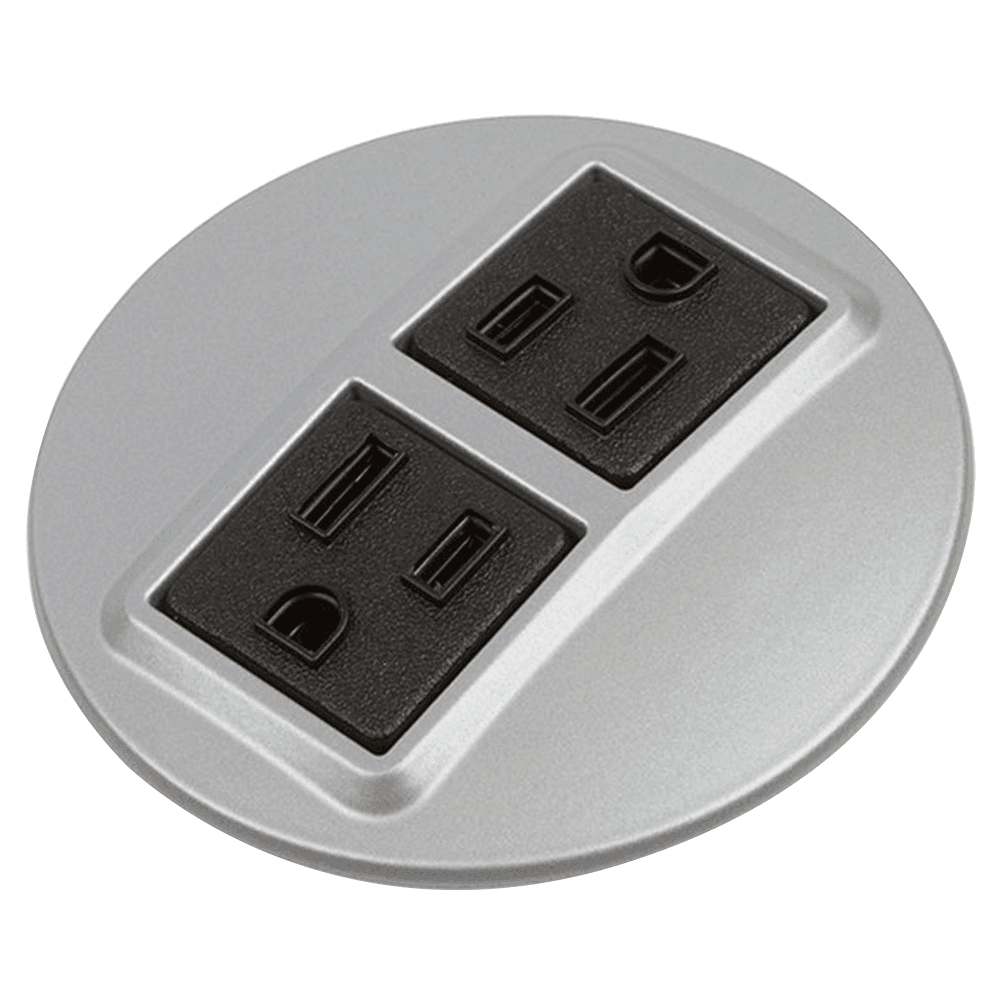 3-3/8" Round Recessed Power Grommet with 2 Power Outlets, Satin Nickel/Black