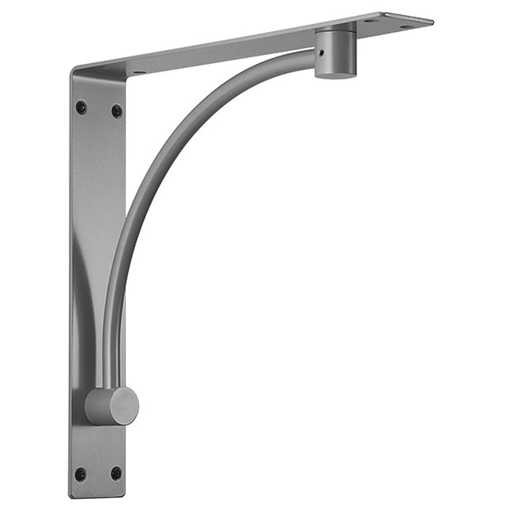 18-1/4" Steel Curved Rod Work Desk Support Bracket, Metallic Silver Finish