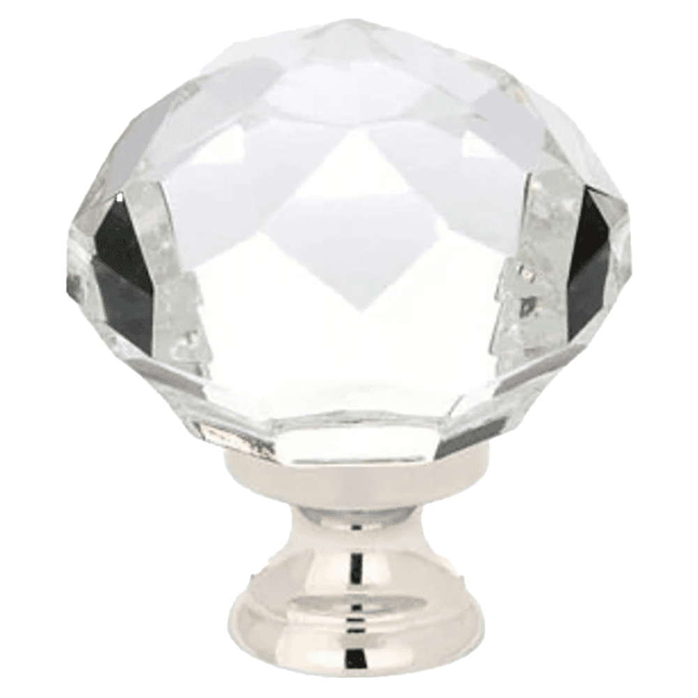 1-3/4" Diamond Glass Wardrobe Cabinet Knob, Polished Nickel