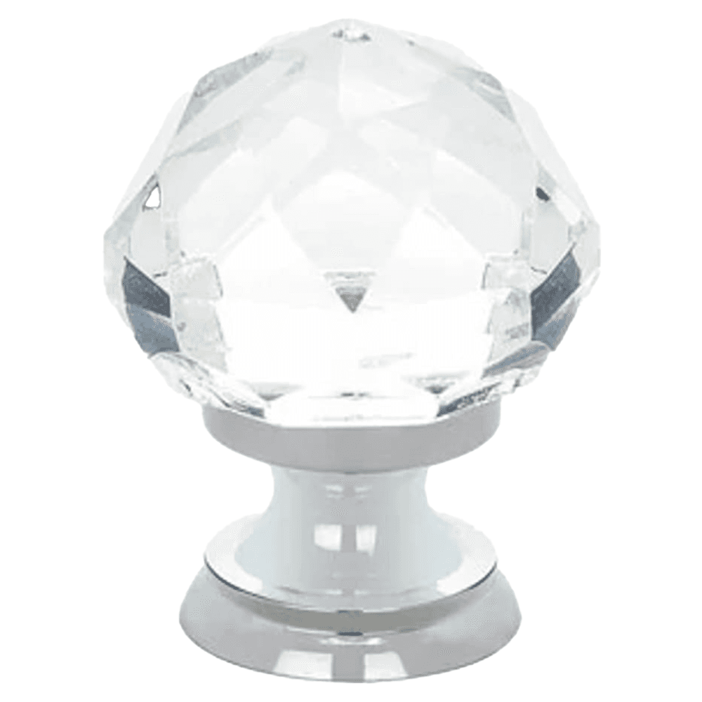 1-3/4" Diamond Glass Wardrobe Cabinet Knob, Polished Chrome