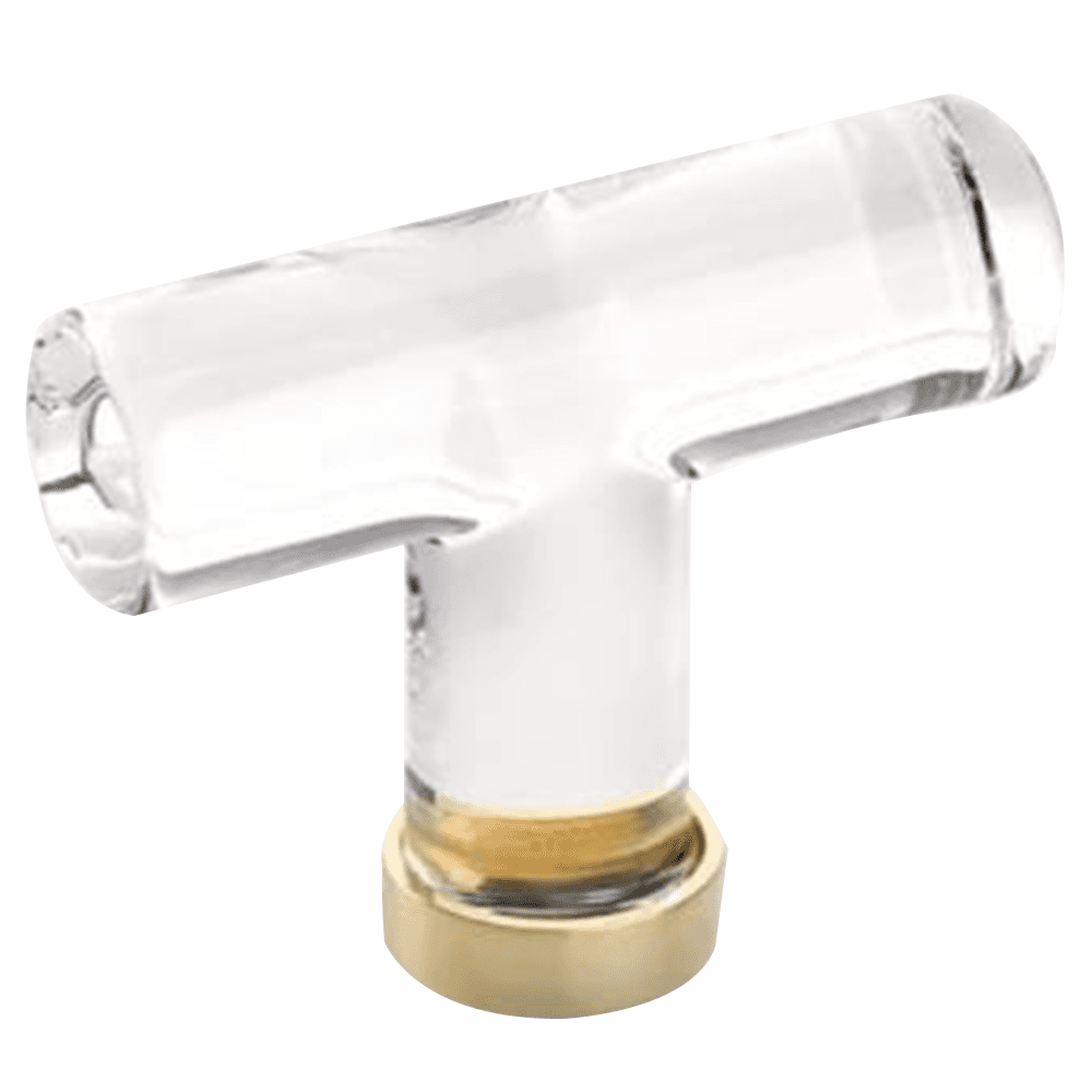 2-1/8" Modern Glass Cabinet T-Knob, Polished Brass