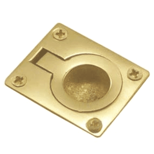 1-1/2" x 1-3/4" Square Flush Ring Pull, Polished Brass