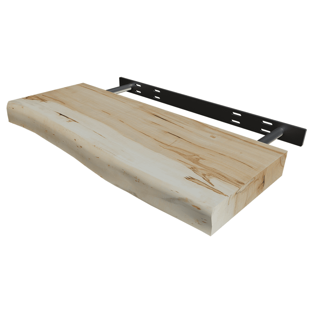 2-1/4" x 12" x 24" Live Edge Floating Shelf Kit, Maple