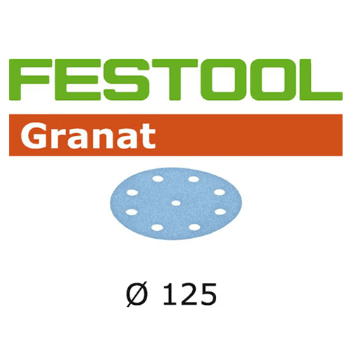 5" Hook & Loop 120 Grit 9 Holes Abrasive Granat D125 Sanding Disc, Aluminum Oxide on Paper (100/Box)