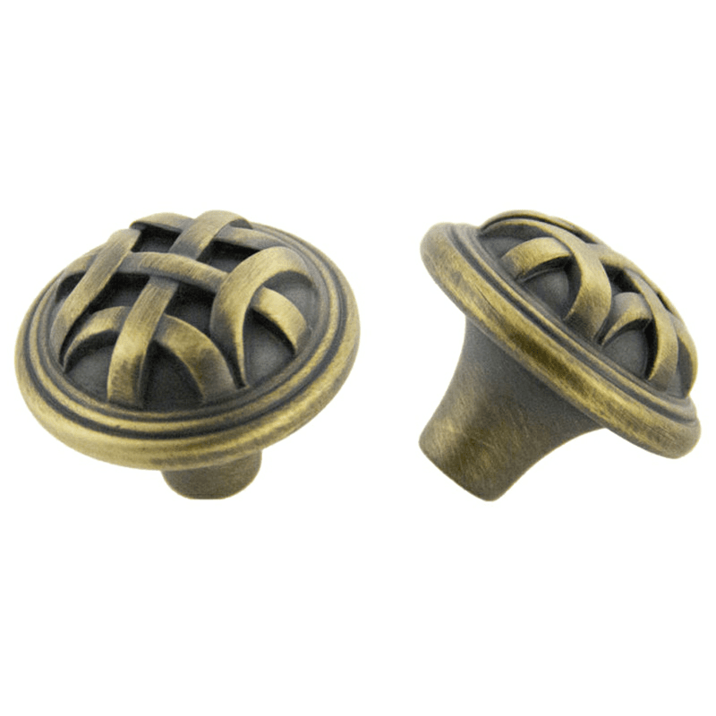32mm Traditional Braided Round Knob, Antique Satin Brass