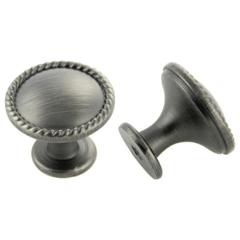 30mm Traditional Rope Round Knob, Antique Satin Pewter, 22mm Projection