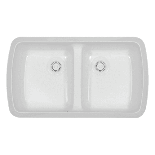 A-370 Acrylic Undermount Double Bowl Kitchen Sink, 33-3/4" x 19" x 8-3/4", White