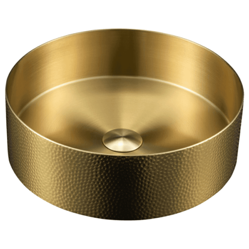 Cinox Stainless Steel Round Vessel Bathroom Sink, 15" x 15" x 4-3/8", Gold