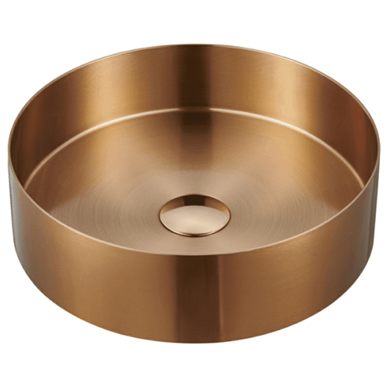 Cinox Stainless Steel Round Vessel Bathroom Sink, 14-1/8" x 14-1/8" x 4-3/8", Brushed Copper