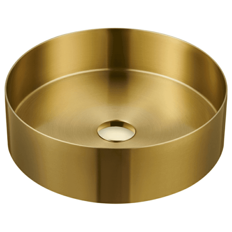 Cinox Stainless Steel Round Vessel Bathroom Sink, 14-1/8" x 14-1/8" x 4-3/8", Gold