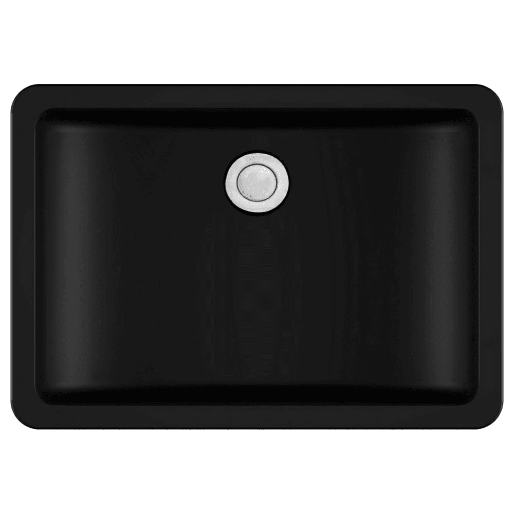 Q-309 Quartz Seamless Undermount Single Bowl Bathroom Vanity Sink, 20" x 14" x 5-3/4", Black