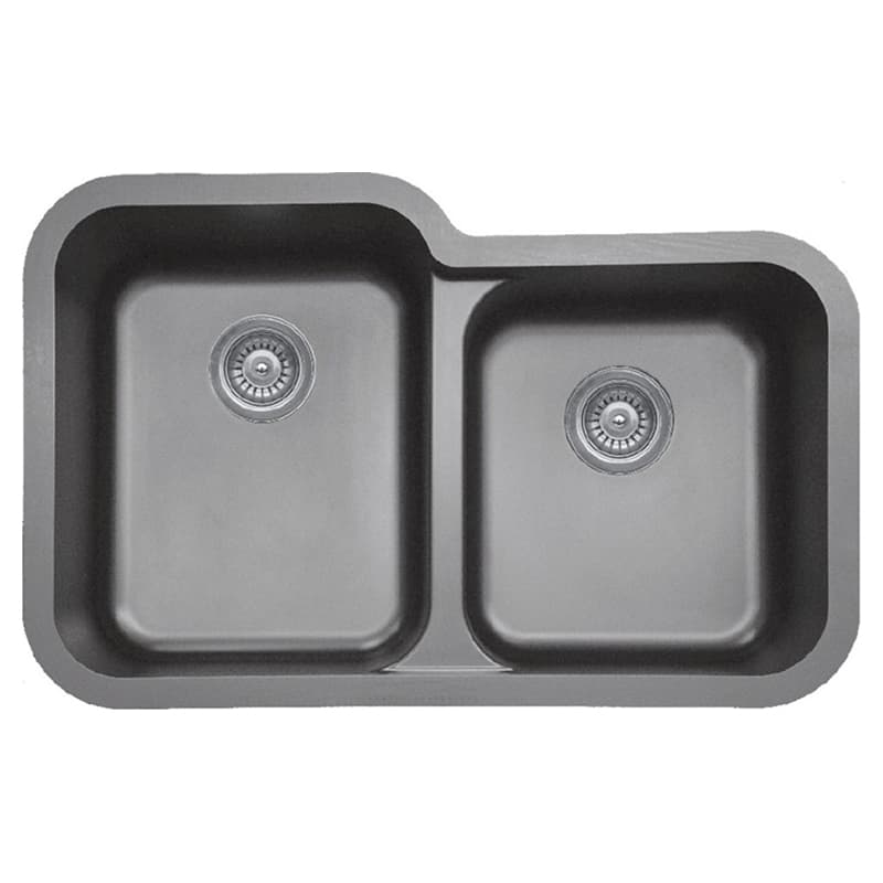Q-360R Quartz Undermount Large/Small Bowl Kitchen Sink, 32-1/2" x 21" x 8-1/2", Gray