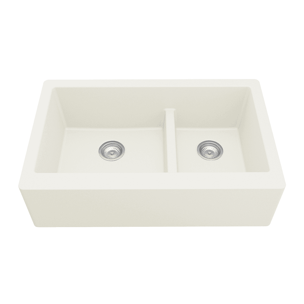 QA-760 Quartz Undermount Large/Small Bowl Kitchen Sink, 34" x 21-1/4" x 9", White