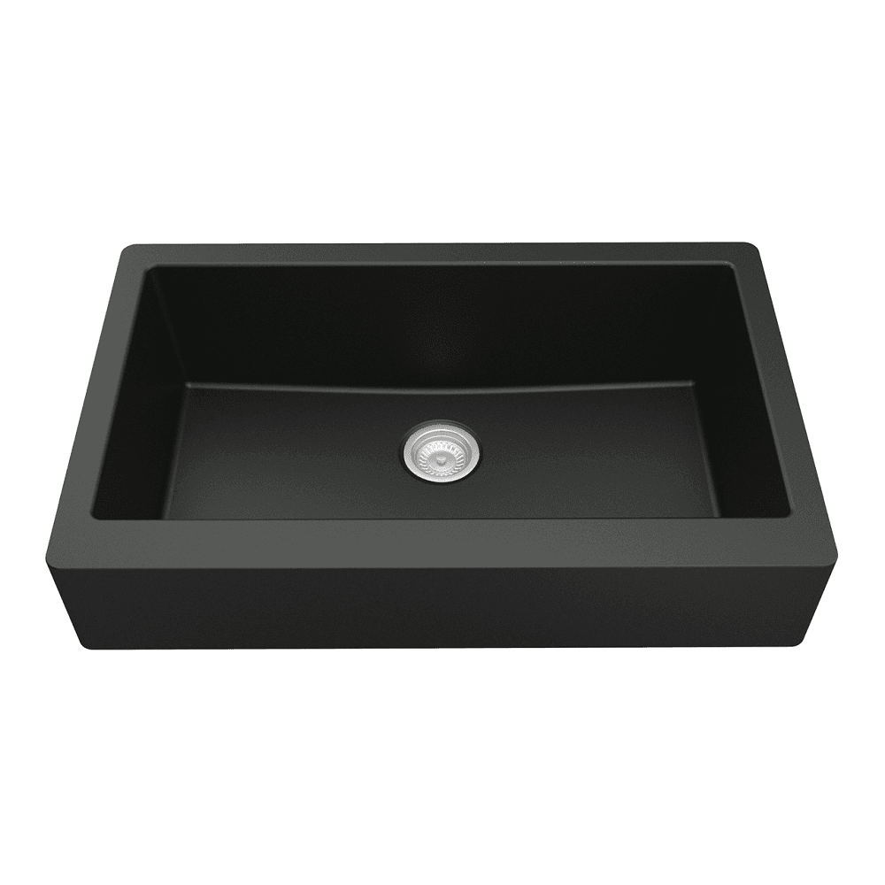 Karran QAR-740 34" Quartz Farmhouse Kitchen Sink in Black | Single Bowl Undermount Apron-Front Retrofit